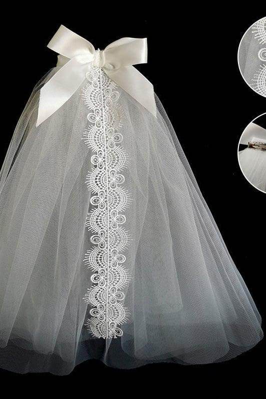 Two-tier Cut Edge Lace Tulle Shoulder Veils with Bow CV0394 - COCOMELODY